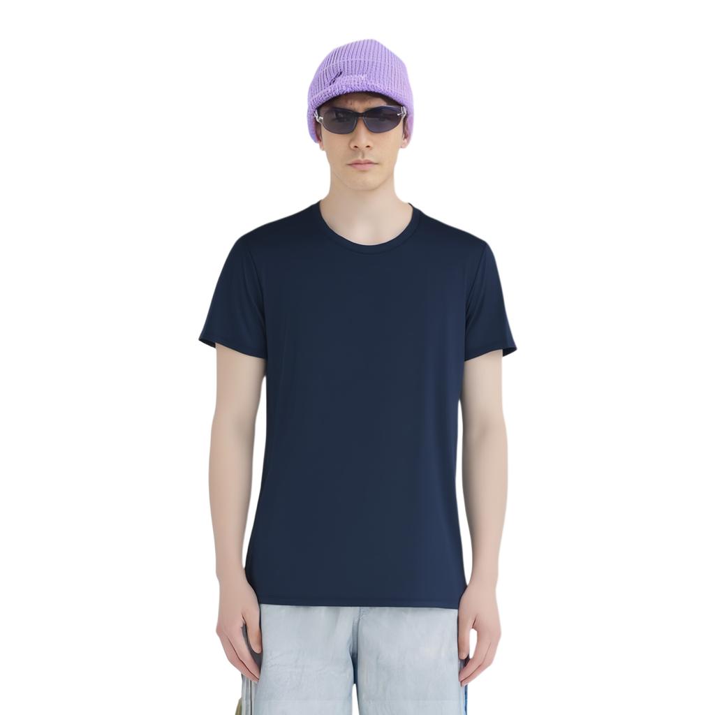 Uniqlo Airism Mesh Series Solid Color Cool Round Neck Short Sleeve T-Shirt Men Tops Navy 464303-69