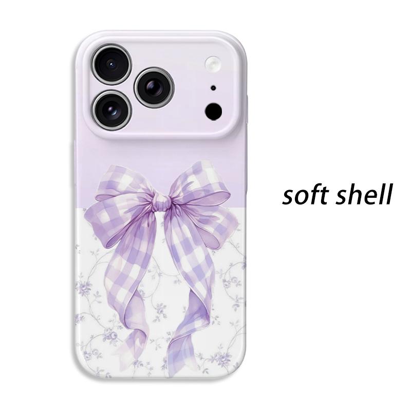 Delicate Lavender Gingham Bow Floral Toile Pattern Art Film Aesthetic Protective Shockproof Bumper Case Cover For iPhone 14 15 16 Pro Max Plus