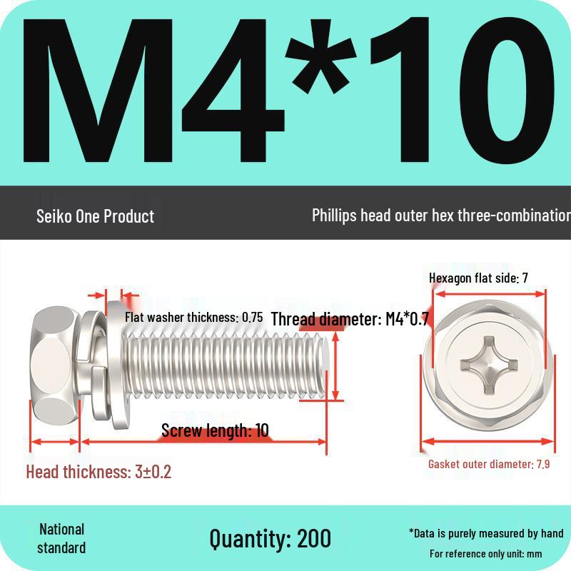 Hex Head Combo Screw Bolt with Washer and Spring Washer