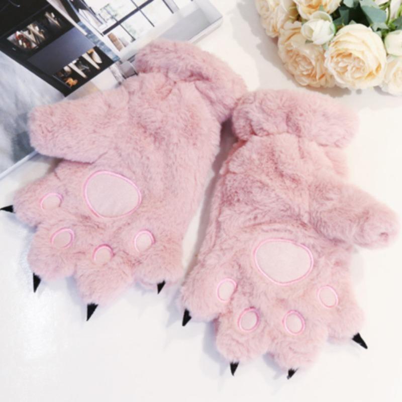 Cute Cat Claw Bear Paw Gloves Men's and Women's Winter Plush Thick Gloves Full Finger Internet Red Cute Plush Anti Cold Warm Gloves