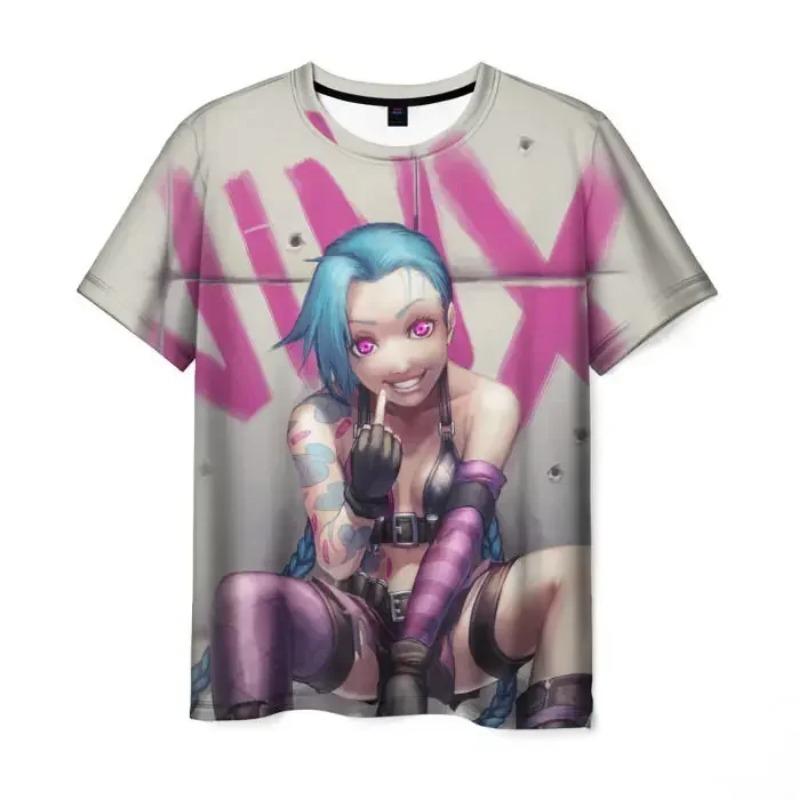 Populární tričko Jinx z Arcane League Potištěná Pánská/Dámská Anime Trička Letní s Kulatým Výstřihem a Krátkým Rukávem Pánský Dospělý Kreslený Top