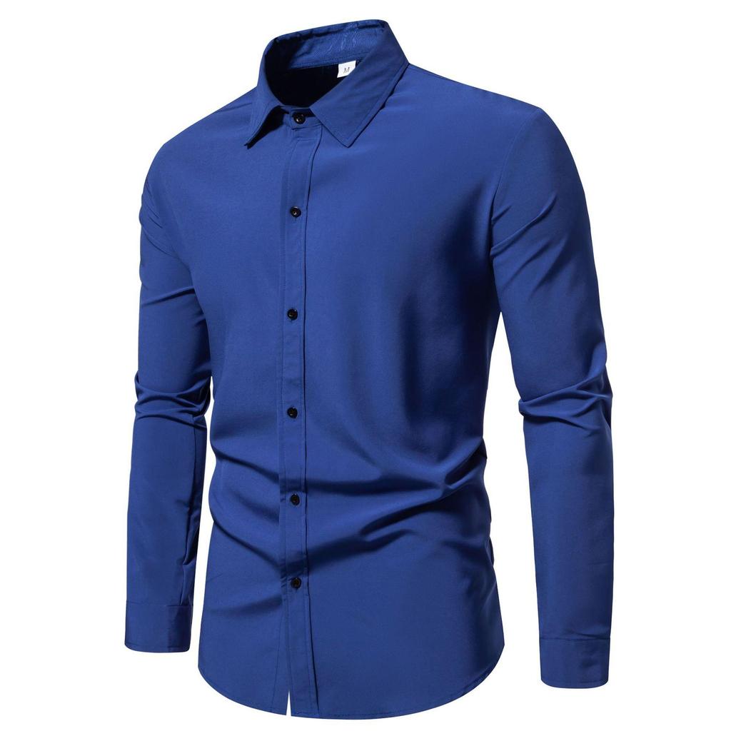 Men's Comfortable Solid Color Shirts Long Sleeve Shirt Casual Business Shirt for Men Lightweight Work Breathable Lapel Shirts