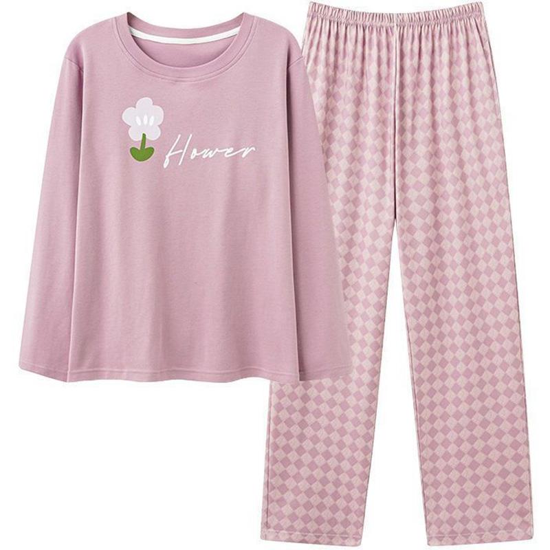 Women Suit 2PC Set Cotton Pajamas T-shirt and Pants Cotton Oversize Loose Casual Summer Suit Two Pieces Top Pants
