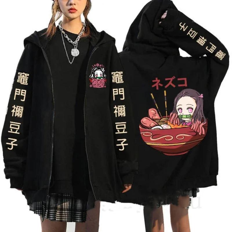 Japanese Anime Demon Slayer Zipper Jackets Sweatshirt Nezuko Kamado Mange Y2k Zip Up Hoodies Kimetsu No Yaiba Cartoon Streetwear