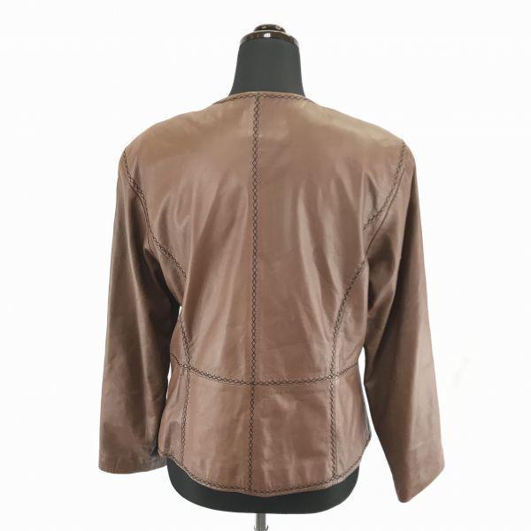 PARIENNE Cuir Lambskin Double Breasted Jacket No Collar Brown Women's L(USED)
