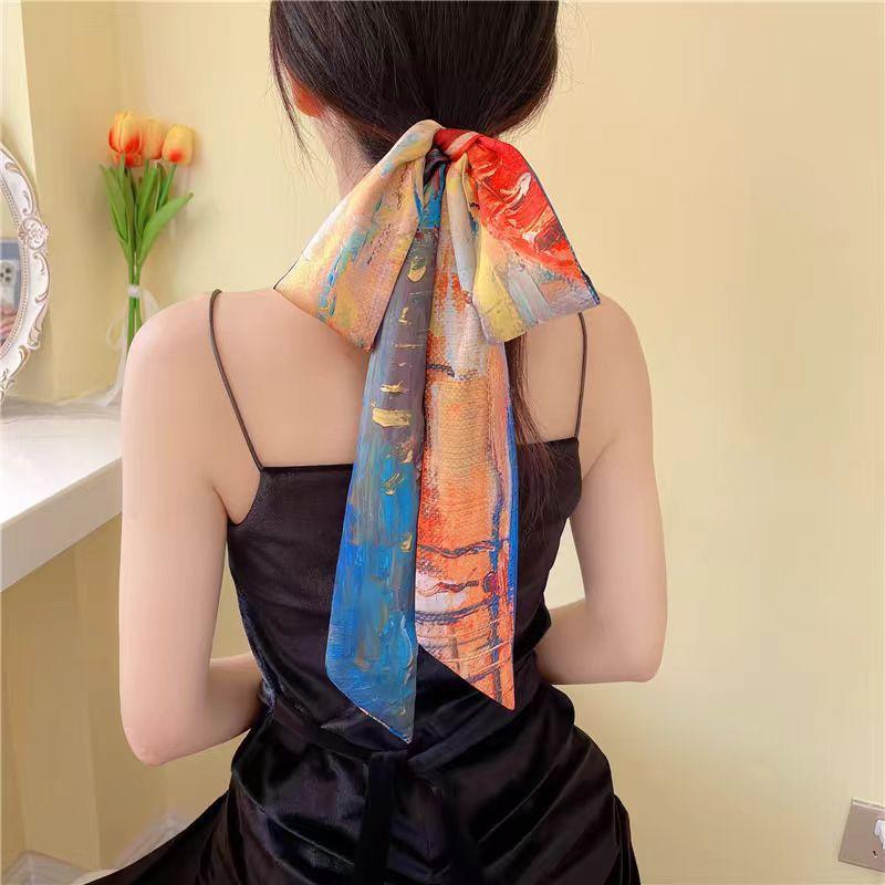 Silk Scarf Headband French Braided Hair Ribbon Versatile Ponytail Streamer Headgear Bag Decoration