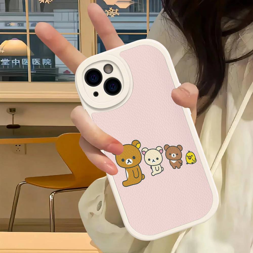 Cartoon Rilakkuma Bear Phone Case For iPhone 16 15 14 13 12 11 Pro Max Plus Shockproof Leather Cover