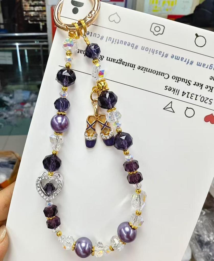 Premium Versatile Love Crystal Beaded Pendant Mobile Phone Chain Ballet Shoes Pendant Bag Keychain Wrist Rope Pendant