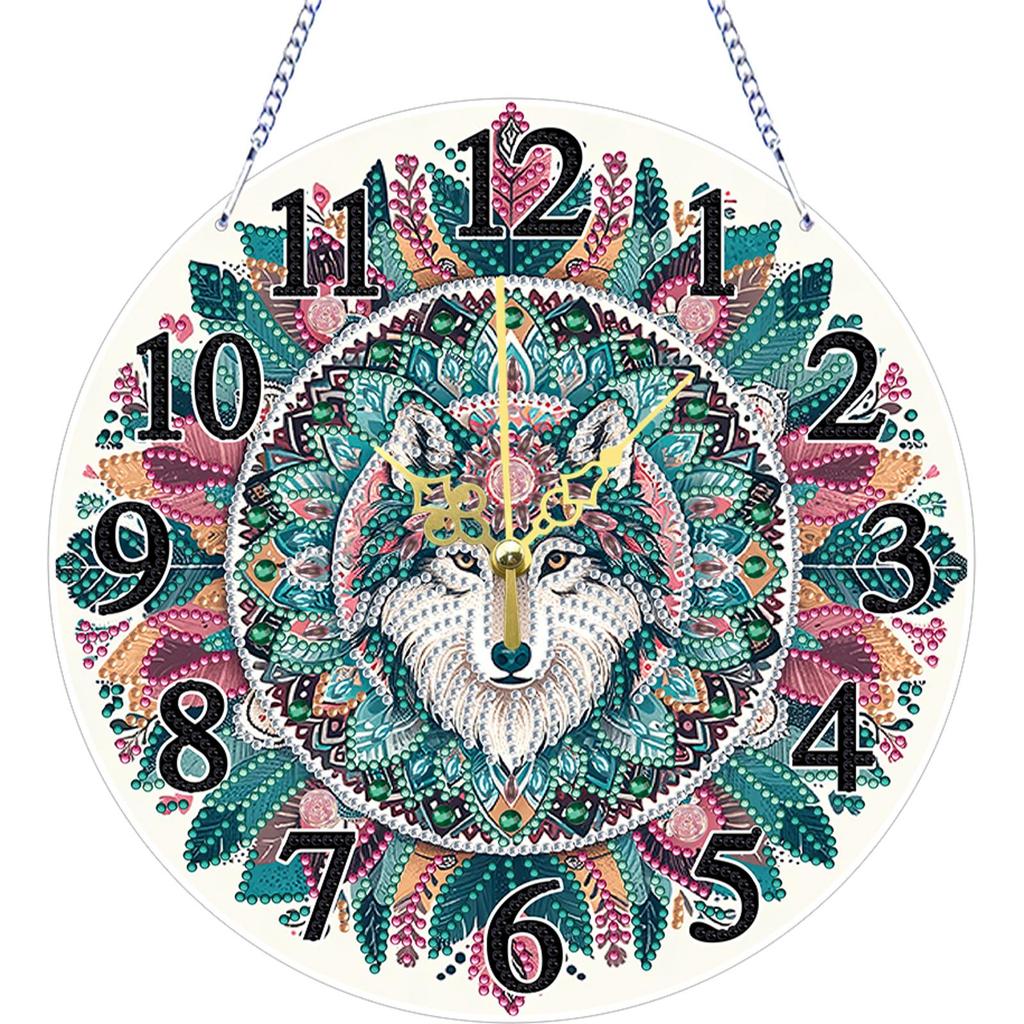 2D Flat DIY Irregular Shaped Drilling Diamond Painting Clock Pendant 5D Hanging Clock Art Craft for Living Room Decoration