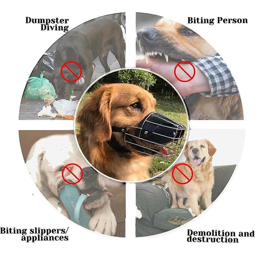 Dog Muzzle, Dog Metal Face Basket, Dog Mouth Breathable Adjustable Leather Leash Suitable
