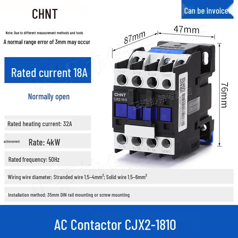 Chint CJX2 Three-Phase AC Contactor, 220v/380v, 95/6511, 12/18/321080/4011