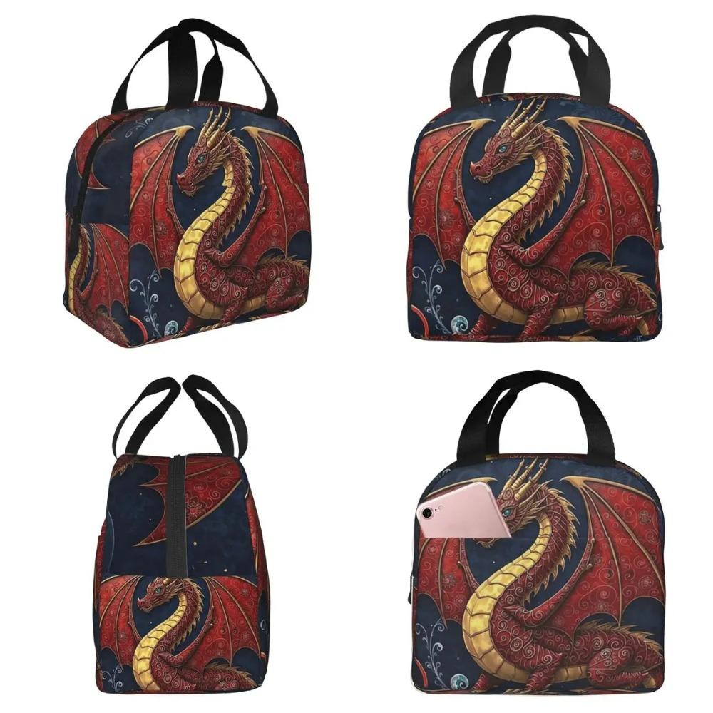 Dragon Red Moon Pattern Insulated Lunch Bag for Kids School Cooler Thermal Food Box Tote Portable Lunch Boxes Container