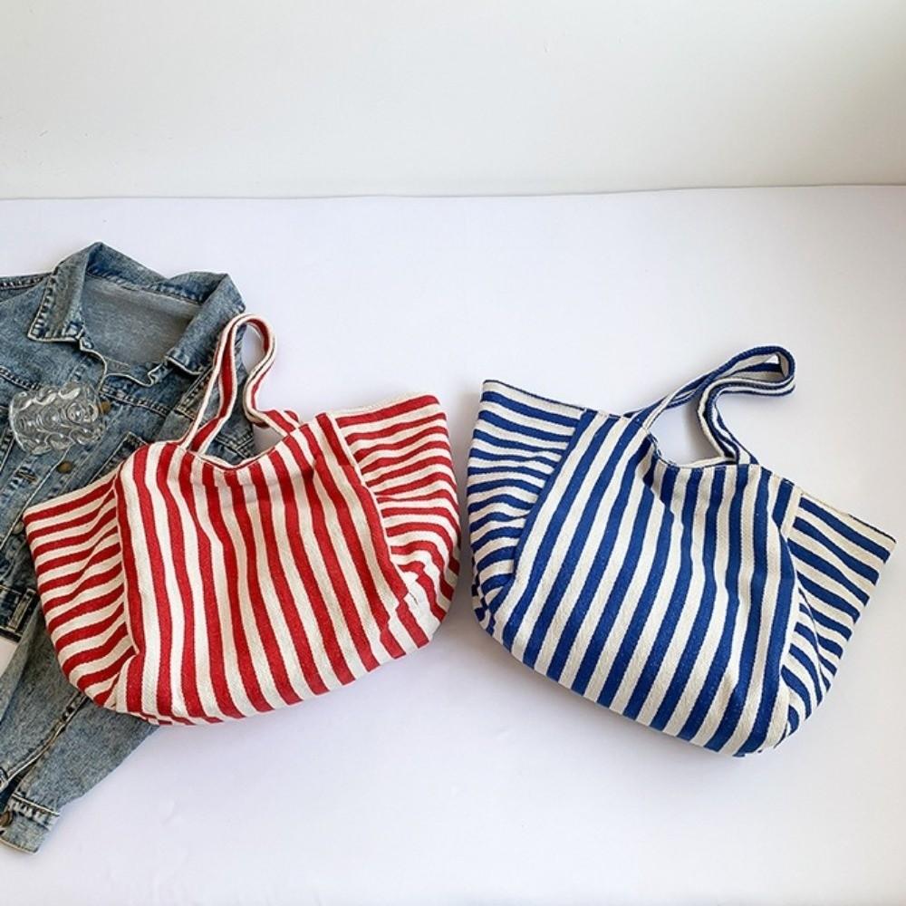 Shopping Bag Stripe Underarm Bag Canvas Tote Bag Versatile Felt Handbag Travel