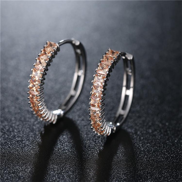 Women Fashion Simple Circle Hoop Earrings Fashion Crystal Metal Round Earrings