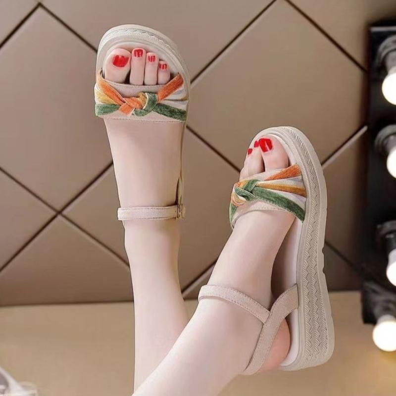 Plateau Damen Sandalen Keilabsatz Offene Zehen Damen Schuhe Farbgebung Designer Chic und Elegant Korea im Angebot Bequem