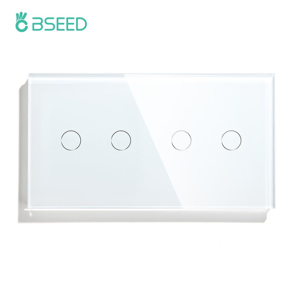 BSEED 1/2/3Gang Touch Switch Double Light Switch Triple Sensor Switch 1Way EU Standard Glass Panel Blue Back Light White Series