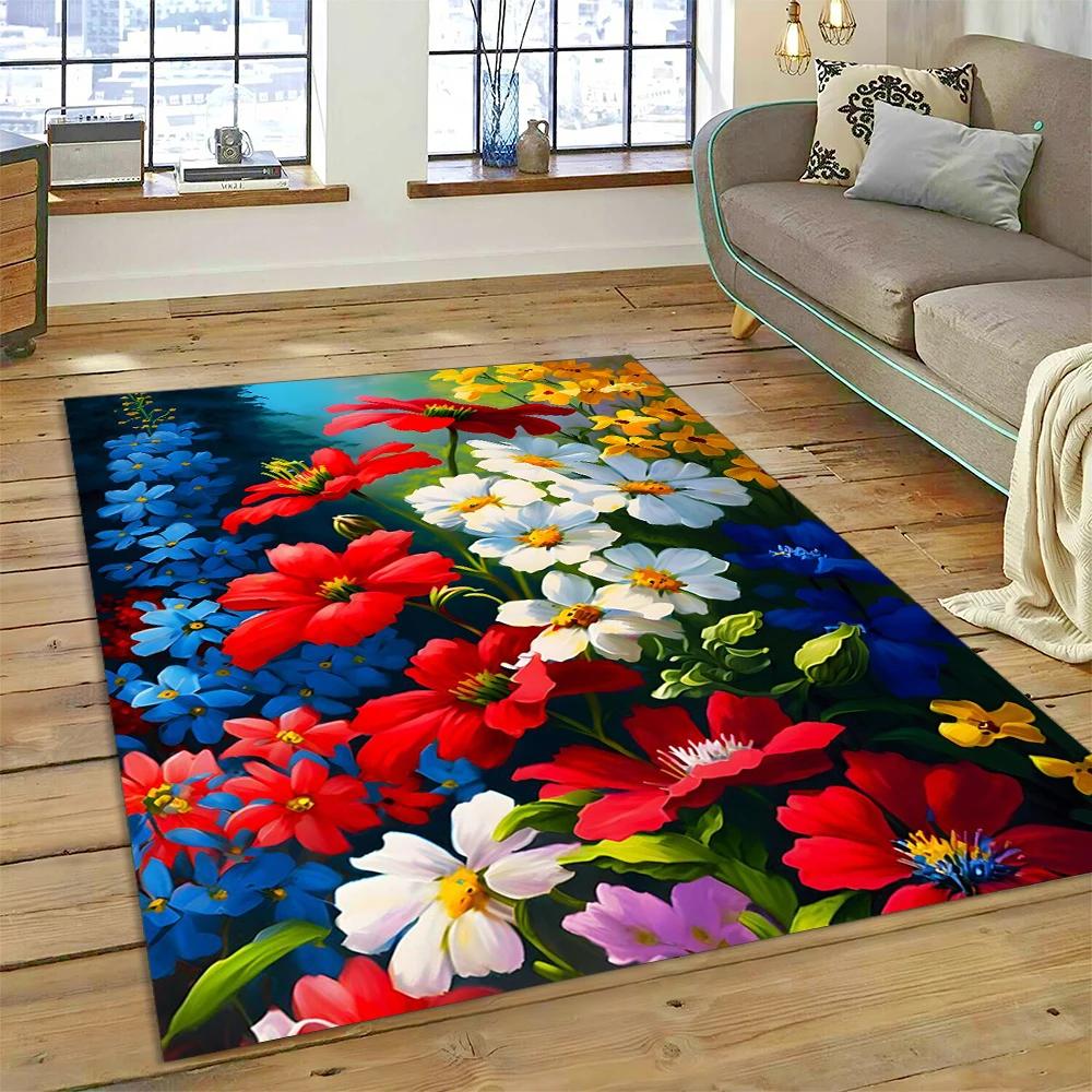 HD Pretty Flower Daisy Rose Chrysanthemum Carpet Rug for Home Living Room Bedroom Sofa Doormat Decor,Kids Area Rug Non-slip Mat