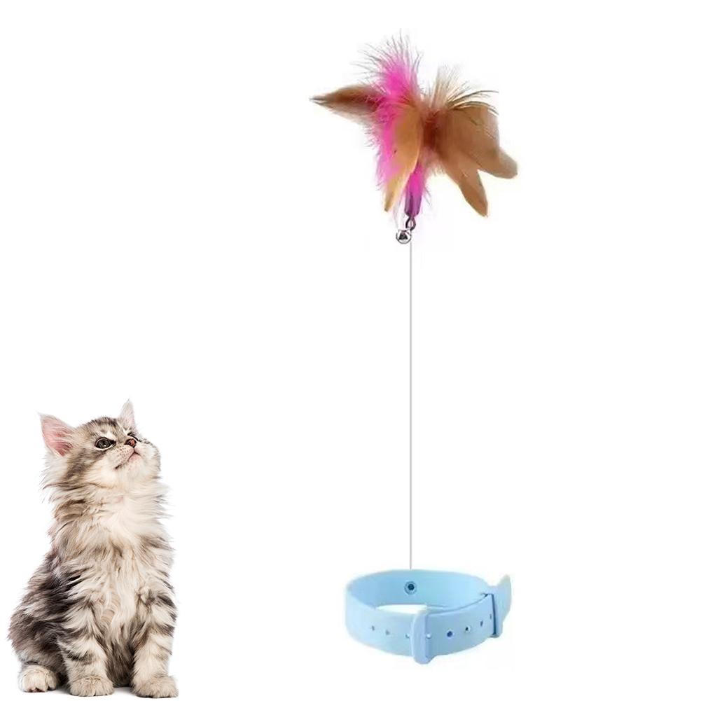 

Hands-Free Cat Feather Toy Collar Adjustable Neck Hanging Self-entertainment Cat Toy Neck Collar Feather Bell Cat Toy