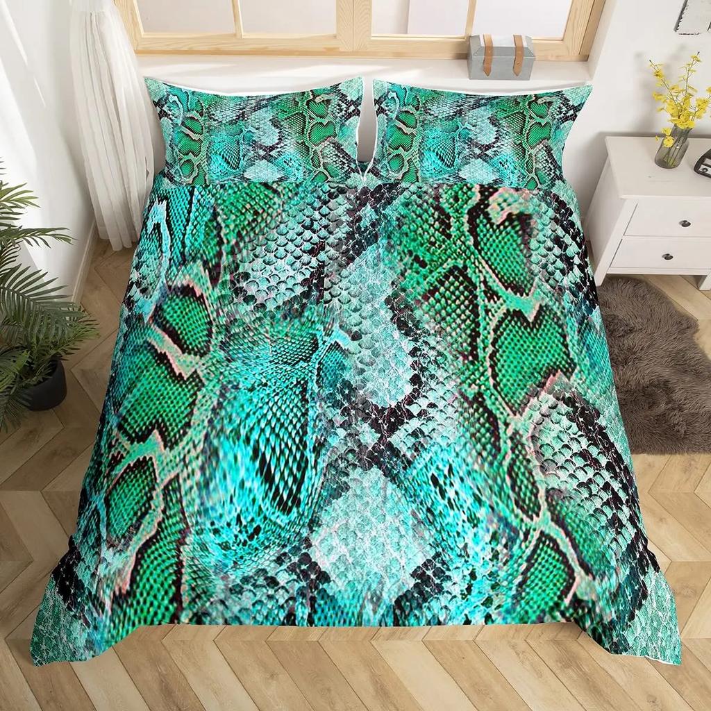 Snake Skin Duvet Cover Set Snake Scale Bedding Set FullWild Reptile Comforter Cover Tropical African Safari Animals Quilt Cover