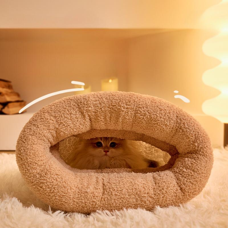 Cat Sleeping Bag Winter Warm Soft Plush Cat Nest Semi-Enclosed Sleeping Basket Home Cat and Dog Comfortable Bed Accessories