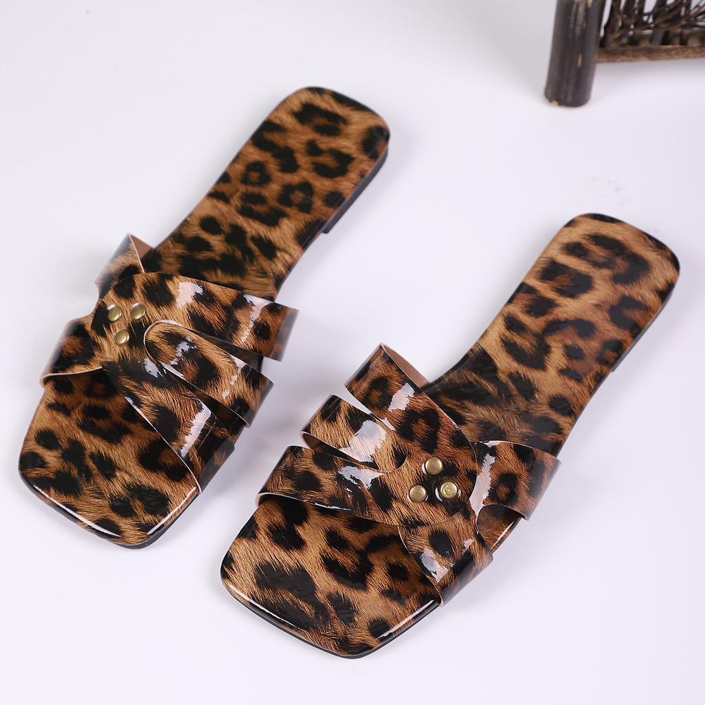 New spring one-word strap empty women's stiletto slippers bow with leopard print sexy printed high-heeled sandals