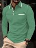 Men Casual Patchwork Pocket Solid Color Turn Down Collar Long Sleeve Plus Size Polo Shirt