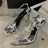 Fashion Summer High Heel Sandals Sexy Design Square Toe Women Sandals Fashion Shoes for Womne Band Thin Heels Banquet Prom Slip-on Shoes