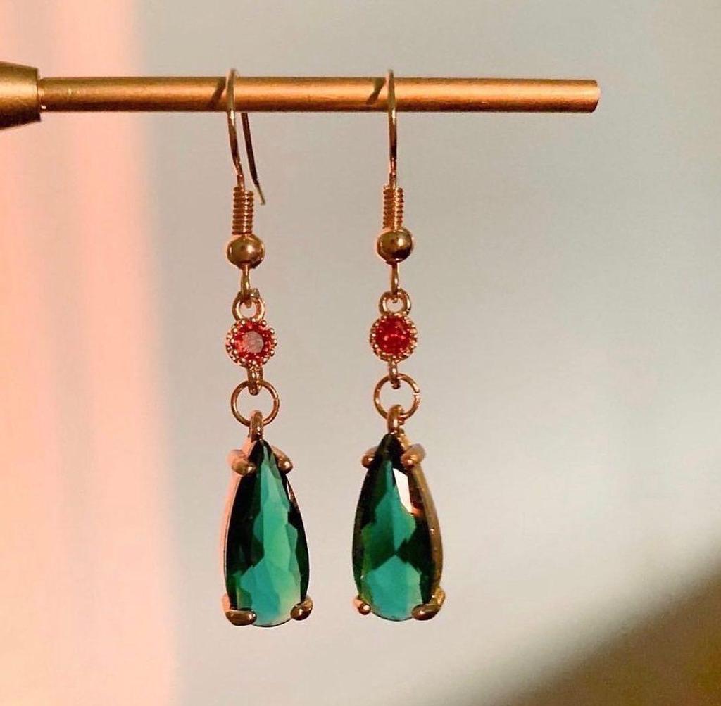 Howl's Moving Castle Inspired Green Crystal Water Drop Earrings