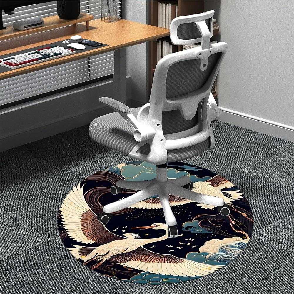 1pc Cranes Night Sky Office Round Area Rug, Under Office Chairs Bedroom Living Room Home Decor, Room Deco