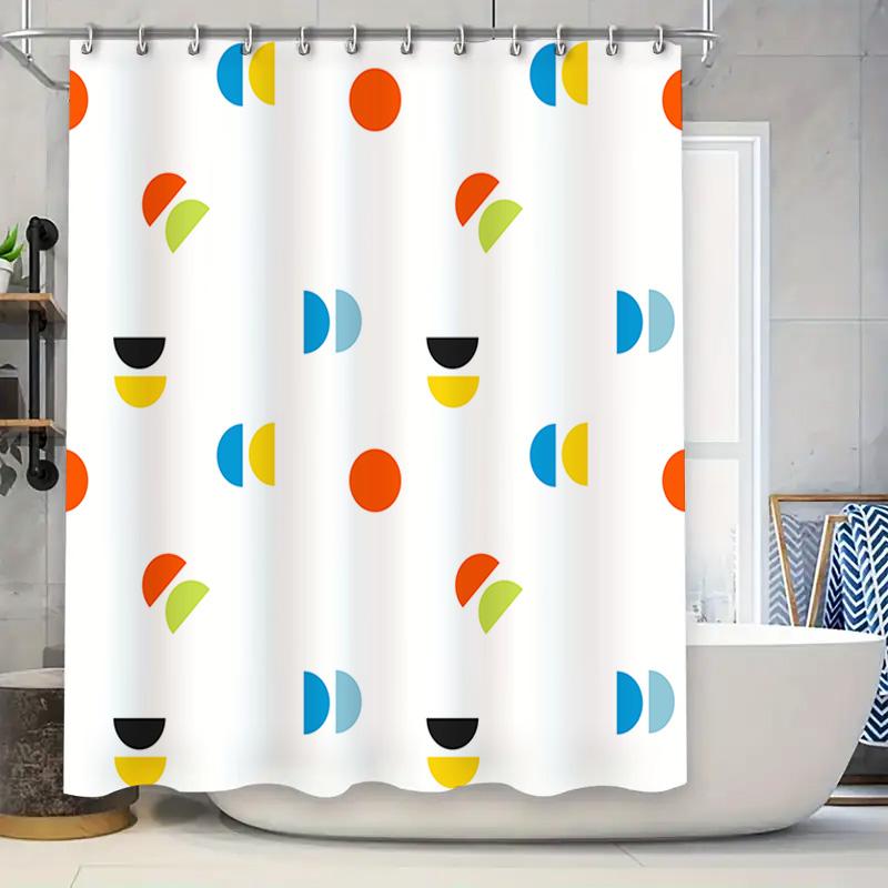 

Bright Bathroom Shower Curtain With Half-Moon And Circle Patterns Modern Decor For Bathtub Toilet Area Multiple Colors Available W60H190(CM)-1 Pcs