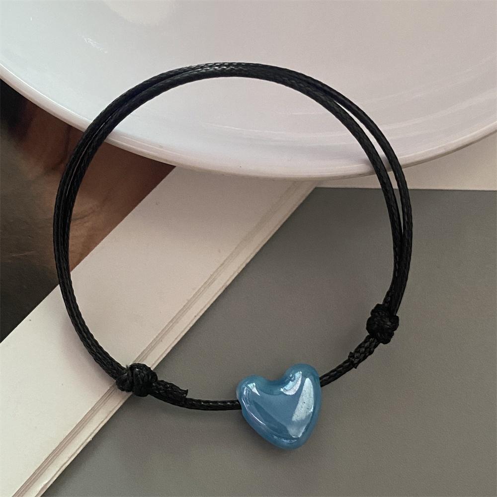 Ceramics Love Heart Bracelet Black Rope Adjustable Hand Bracelet for Girl Women Colorful Shiny Heart Accessories