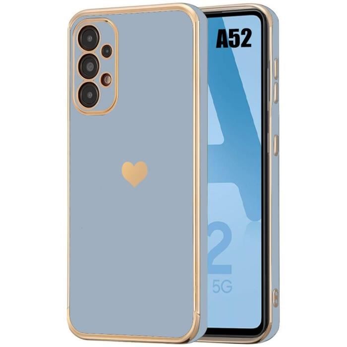 Coque de protection - BOOLING - pour Samsung Galaxy A52/A52s 5G - Antichoc - Silicone Liquide - Motif Cœur Bleu