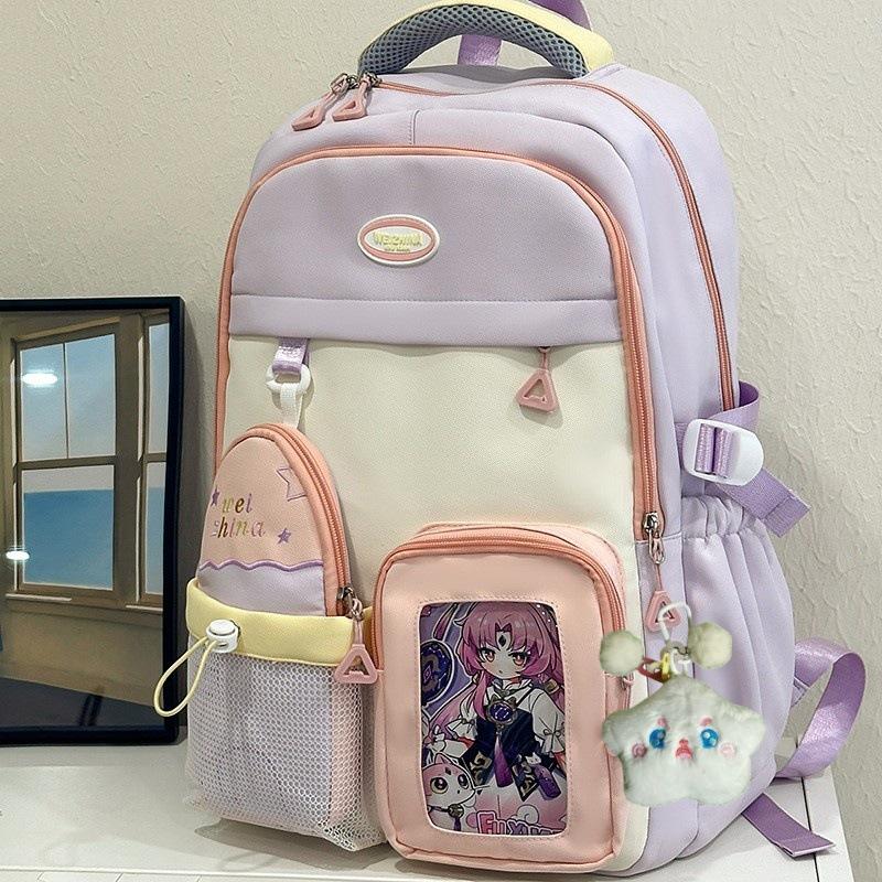 Schoolbag New High-value Japanese Ins Fresh and Sweet Contrasting Color Splicing Backpack Junior High School Students Lightweight Travel Backpack