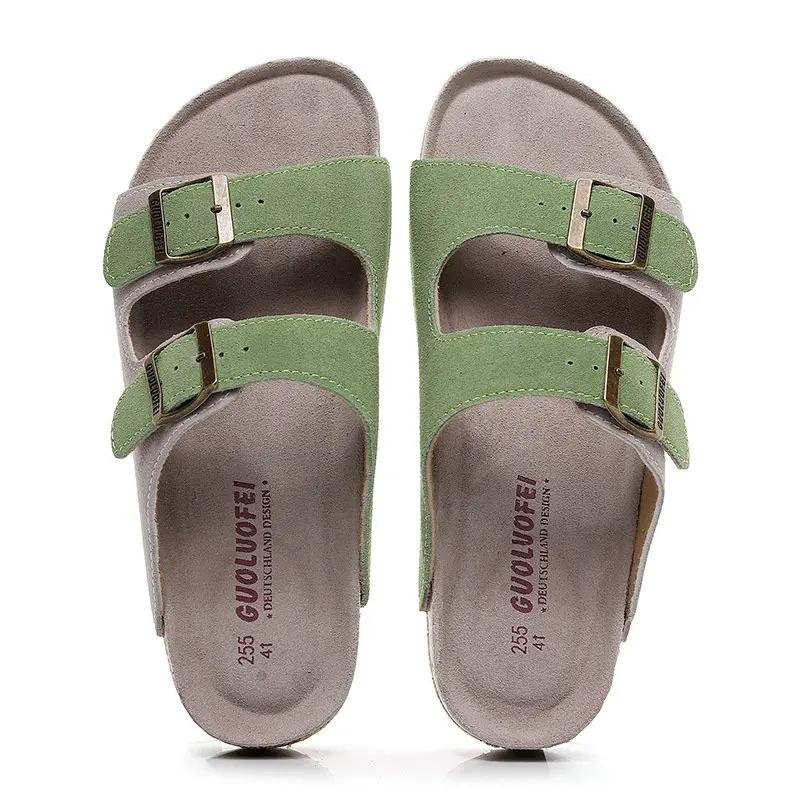 Fashion Fashion Cork Slippers Women's Summer Outdoor Antiskid Couple Leather Sandals Vacation Beach Slippers Flip Flops Big Size 35-46