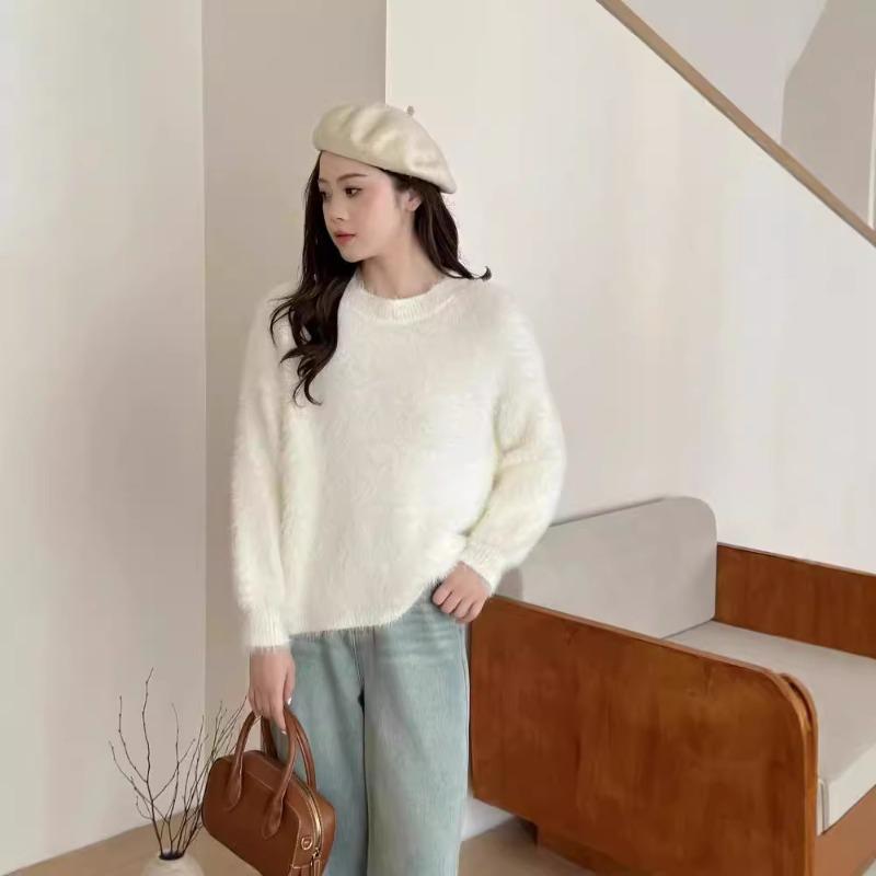 Gentle wind lazy soft waxy imitation mink fleece sweater women's pullover loose niche design sense autumn and winter temperament small man