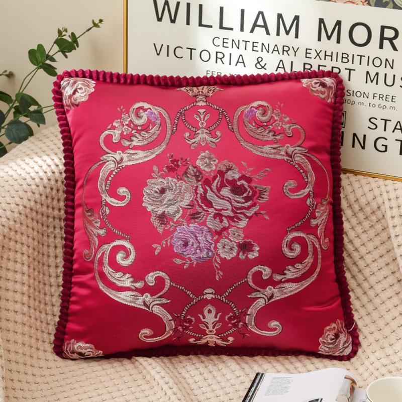 Floral Decorative Pillow Cases Embroidered Jacquard Throw Pillow Cushion Cover For Living Room Decor