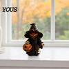 Jack-o'-lantern Decor Halloween Witch Statue with Pumpkin, Cute In Pointed Hat & Black Robe, Resin Gothic Pumpkin Ornament Tabletop for