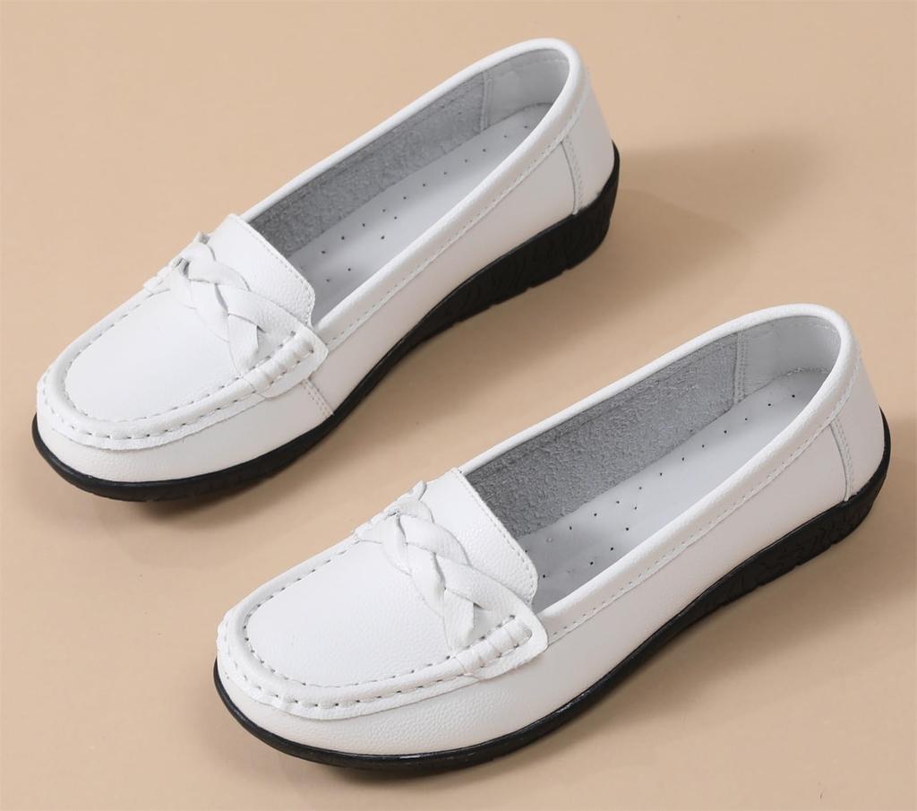 WUIWUIYU Nurse Comfortable and Perfect for Commuting and Standing Size Women's Slip-On Loafers, Shoes, Flats, Fatigue-Reducing, Work, White, 23.5cm