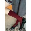 Ankora Red Socks, Burgundy Mid-Thigh Stockings, Korean College Style, Solid Color Piled Socks, Calf Socks, Pure Cotton