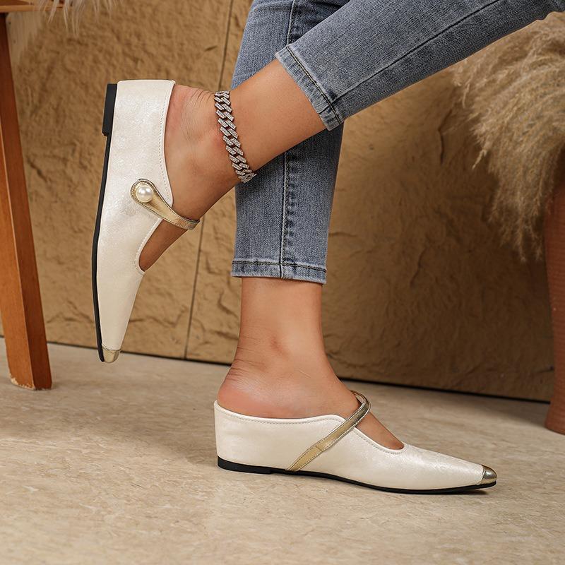 Pointed Single Shoes Women's Shallow Mouth Low Heel One-word Buckle Bag Head Inner Height Increase Mary Jane Shoes Casual Versatile