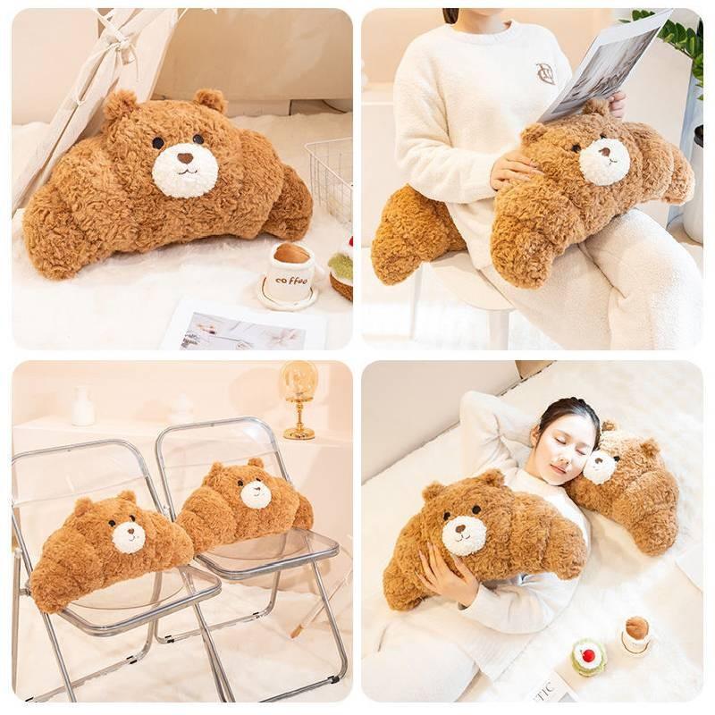 Toy Croissant Plush Pp Cotton Filled Brown Bear Pillow Sofa Cushion Doll Gift