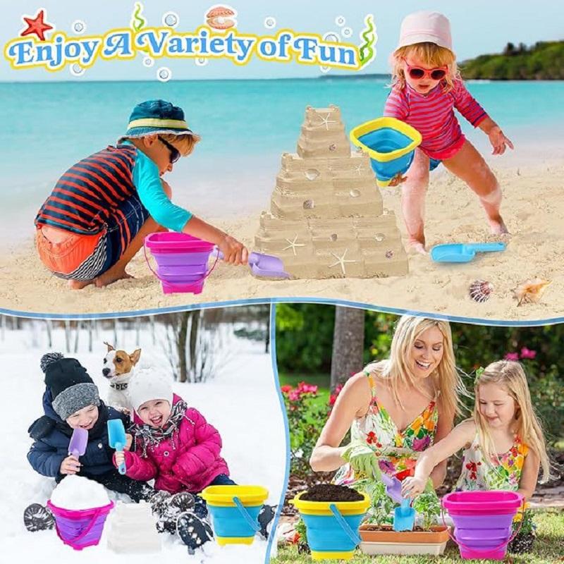 Children Outdoor Portable Foldable Soft Rubber Bucket Beach Toy Summer Travel Beach Beach Bucket Play Sand Tool