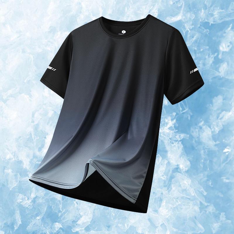 

Gradient Camouflage Quick-Dry Ice Silk Plus Size Round Neck Sports T-Shirt M