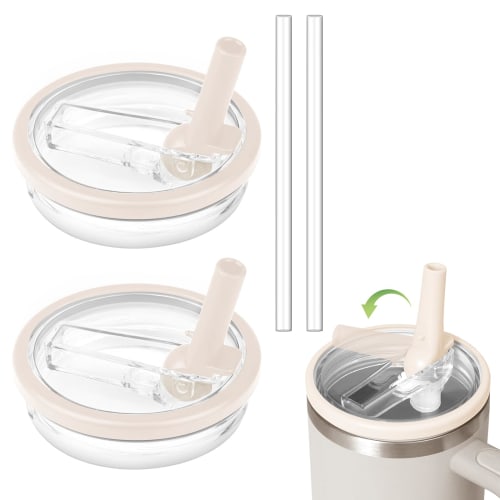 Set of 2 Flip Straw Lids for Stanley Quenchers - Leak-Proof, Reusable Lids for 30 Oz Tumblers (White)