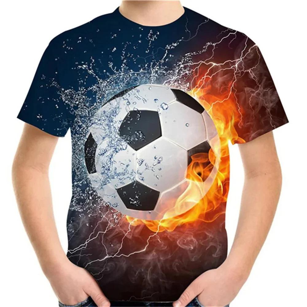 Boys T-shirt 3D printed football pattern Fashionable and trendy printed short sleeves Round neck casual top
