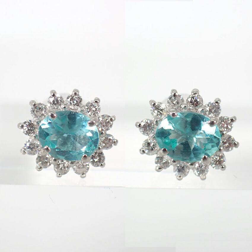 Pt900 Apatite Paraiba Color/Diamond Earrings/j23-4