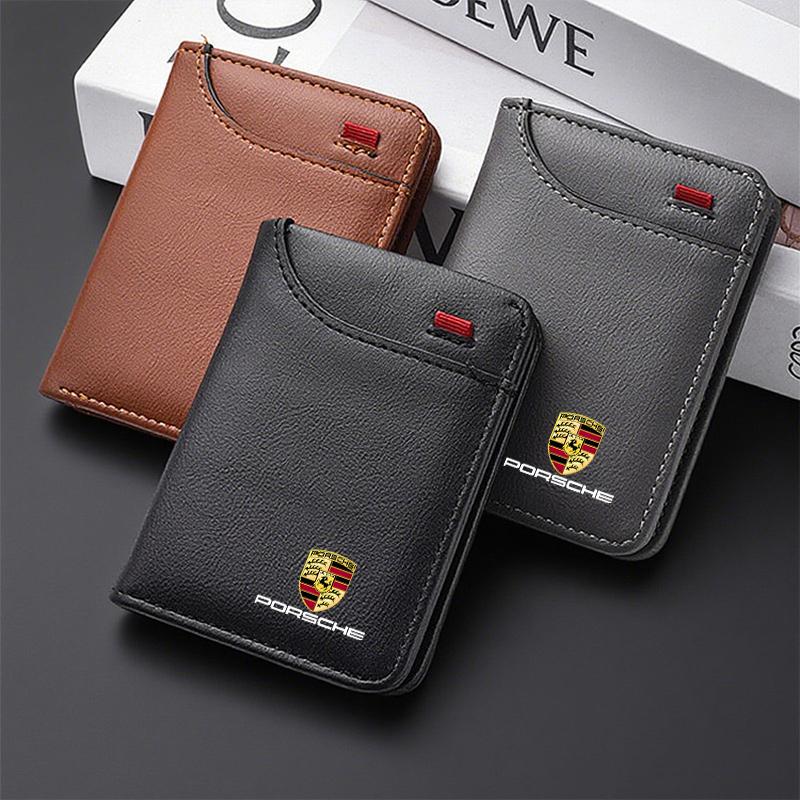 Leather Car Wallet Mini Credit Card Purse Portable Wallet For Porsche Cayenne Panamera Macan 911 Taycan Boxster Cayman 918 Pajun