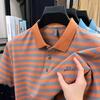 Ice Silk Men'S Short-Sleeved T-Shirt Lapel Striped Casual Father Polo Shirt
