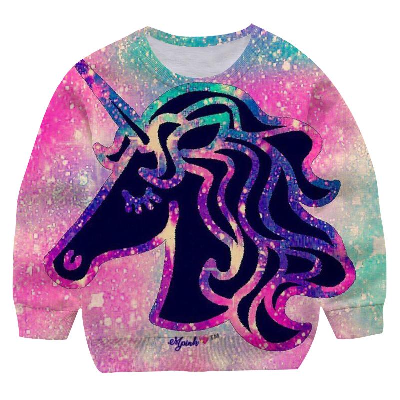 2025 New Cartoon Pink Unicorn Hoodies Girl Garden Collar Clothes Children's Fashion Hoodie Autumn Casual Bathroom Round Neck Pullover Sweater