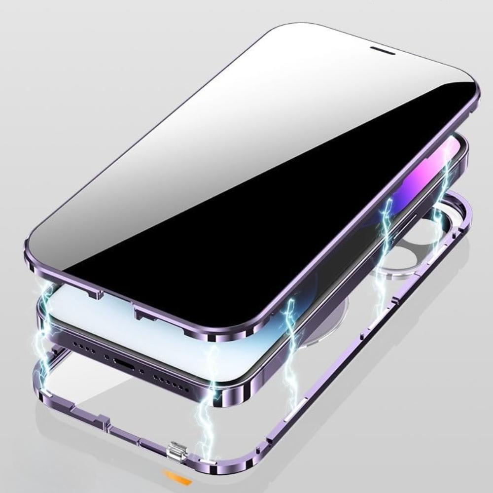 For iPhone 16 15 14 Pro Max Anti-Peeping Metal Frame Double Sided Protection Magnetic Case Privacy Screen Lens Protector Stand